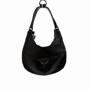 Gucci Reins Hobo Bag Black Perforated Leather GG Interlocking Accent